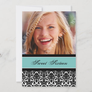 Teal Black Photo 16th Birthday Party Invitations