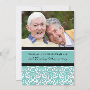 Teal Black Photo 50th Anniversary Party Invitation