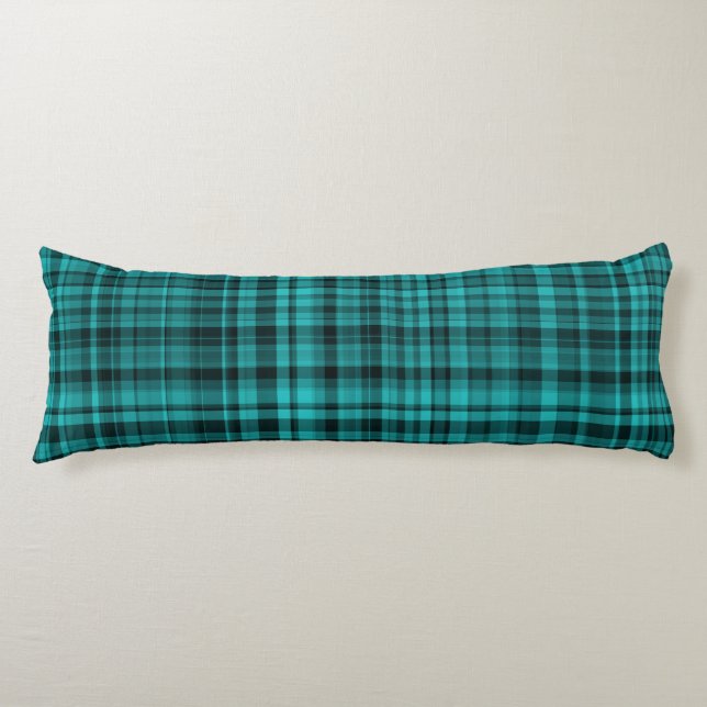 Teal Black Plaid Pattern Body Cushion (Front)