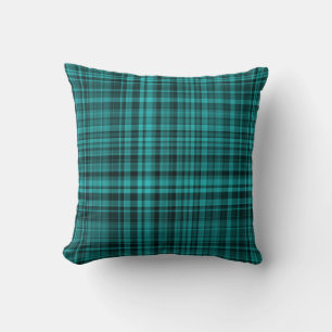 Teal Black Plaid Pattern Cushion