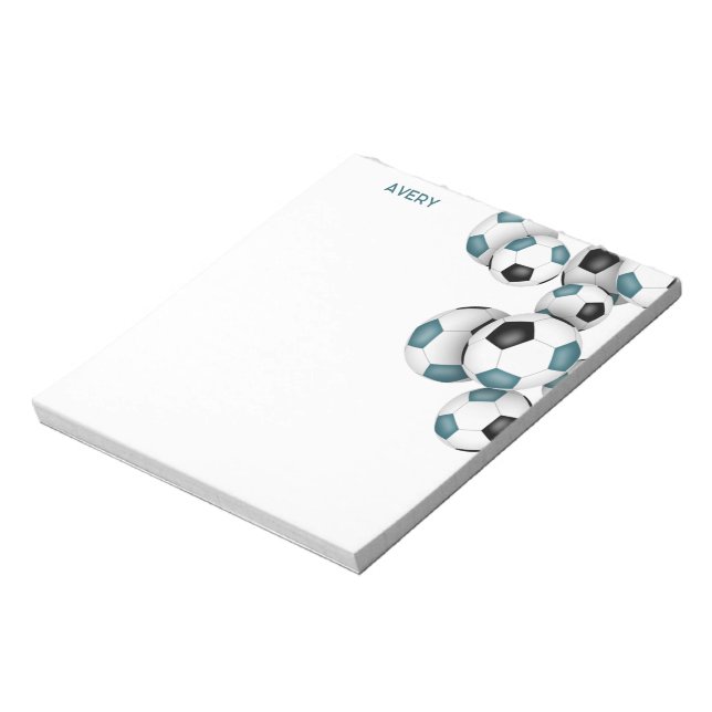 teal black soccer balls accent custom name notepad (Rotated)