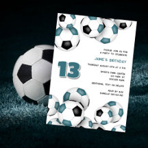 teal black soccer balls kids birthday party
