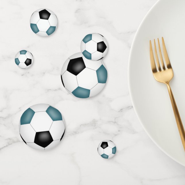 teal black soccer balls kids sports party confetti (Group)