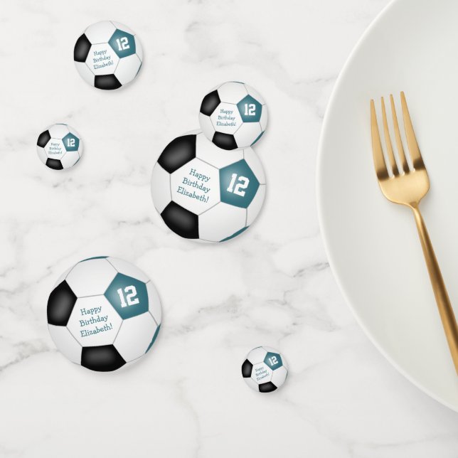 teal black soccer birthday party confetti (Group)