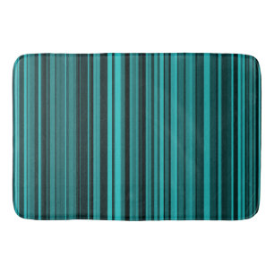 Teal Black Stripes Bath Mat