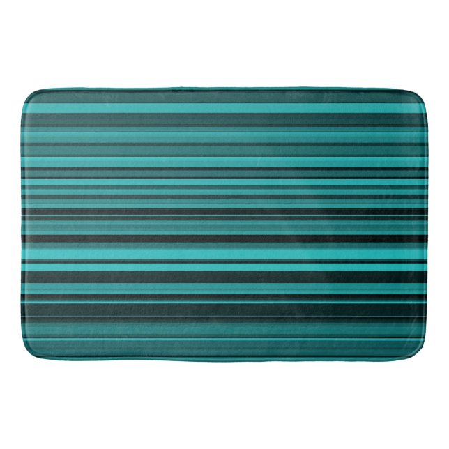 Teal Black Stripes Bath Mat (Front)