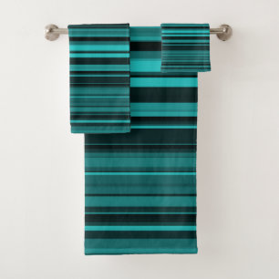 Teal Black Stripes Bath Towel Set