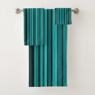 Teal Black Stripes Bath Towel Set
