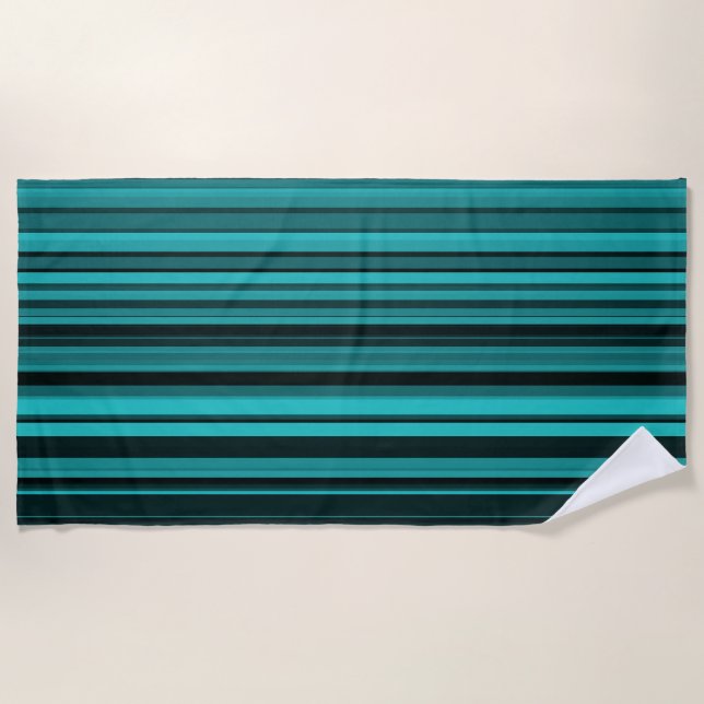 Teal Black Stripes Beach Towel (Front)