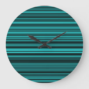 Teal Black Stripes Large Clock