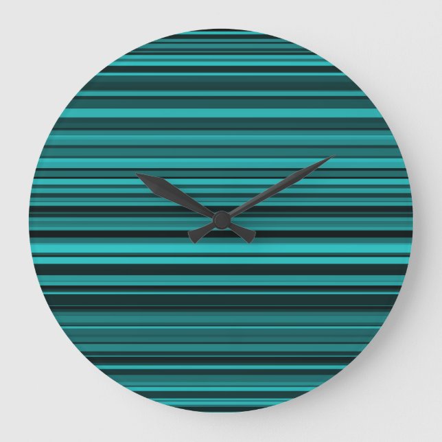 Teal Black Stripes Large Clock (Front)