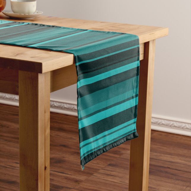 Teal Black Stripes Long Table Runner (In Situ)