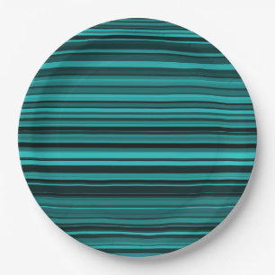 Teal Black Stripes Paper Plate