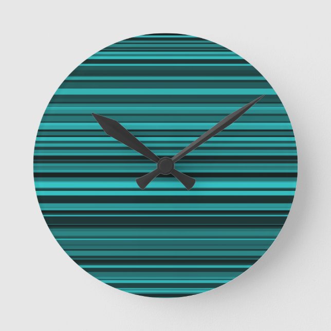 Teal Black Stripes Round Clock (Front)