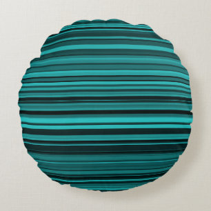 Teal Black Stripes Round Cushion