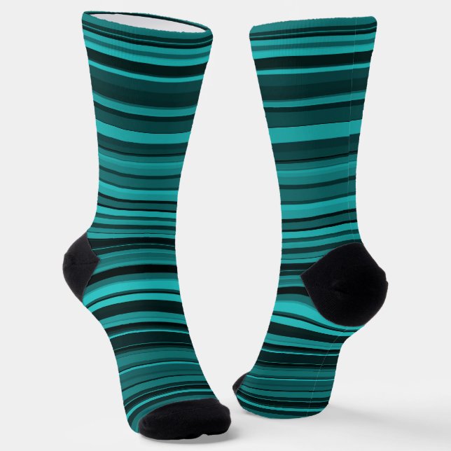 Teal Black Stripes Seamless Pattern Socks (Angled)