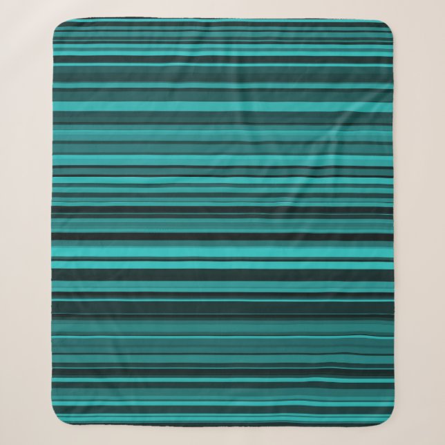 Teal Black Stripes Sherpa Blanket (Front)