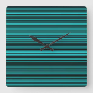 Teal Black Stripes Square Wall Clock