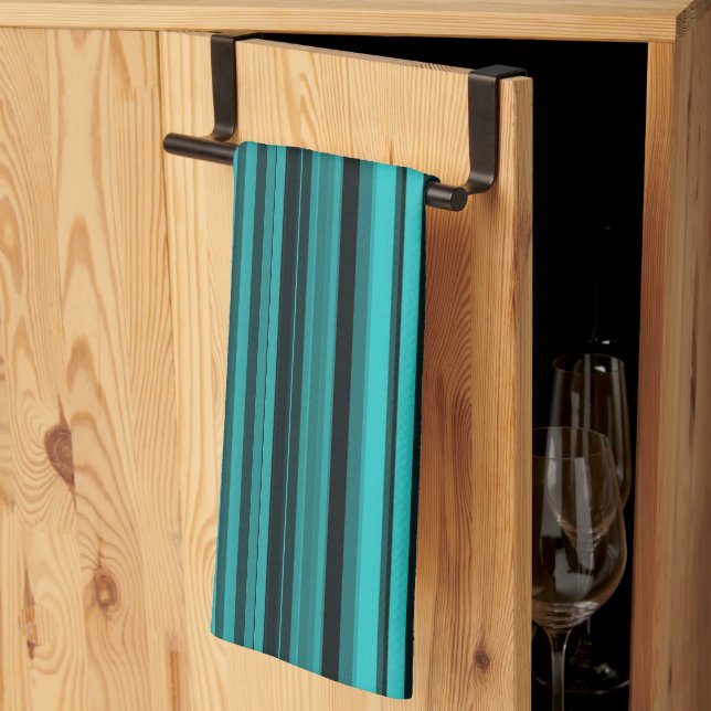 Teal Black Stripes Tea Towel (Thirds Fold)