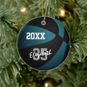 teal black team colours girls boys basketball ceramic ornament