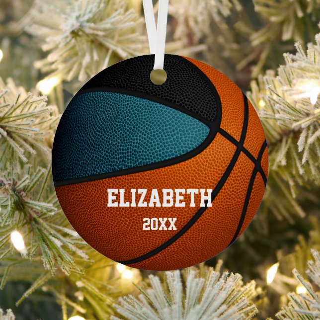 teal black team colours girls boys basketball metal tree decoration (Insitu)