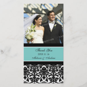 Teal Black Thank You Wedding Photo Cards