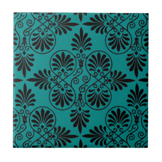 Teal Black Tile Pattern Greek Design Vintage