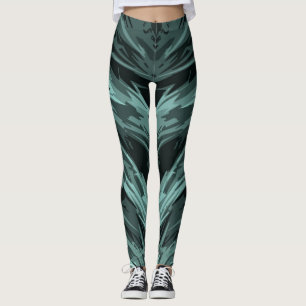Teal Black Trendy Unique Cool Chic Abstract Leggings