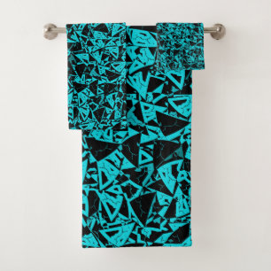 Teal Black Triangle Pattern Bath Towel Set