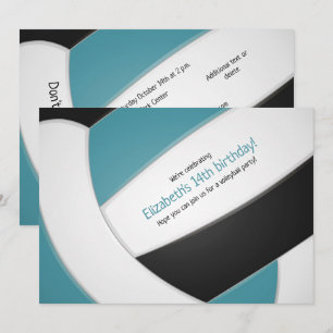 teal black volleyball girls birthday party invitation