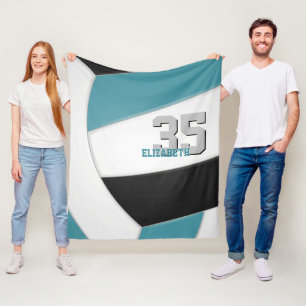 teal black volleyball team colors custom name fleece blanket