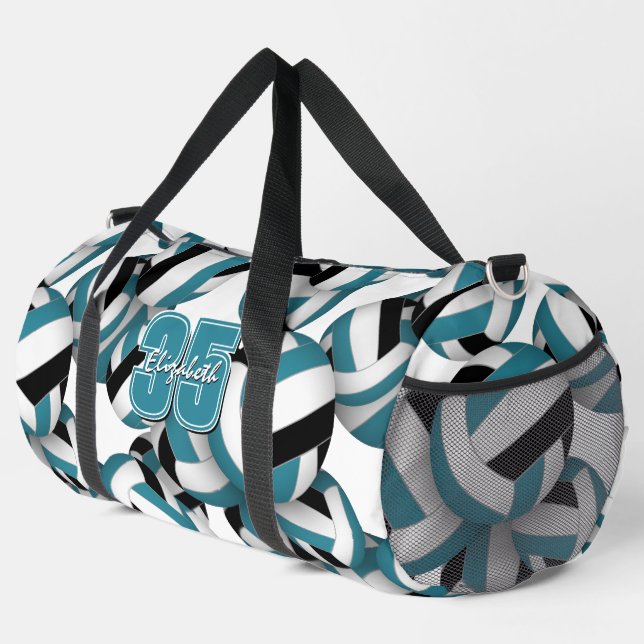 teal black volleyball team colours pattern  duffle bag (Right Corner)