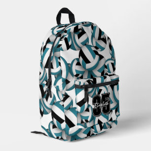 Teal black volleyball team colours w player name printed backpack