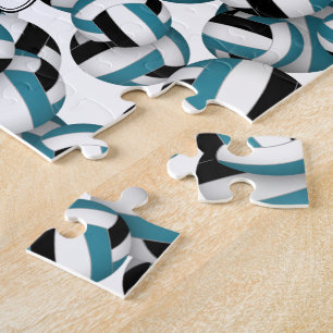 teal black volleyballs pattern personalised jigsaw puzzle