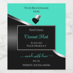 Teal Black Wavy Silver Cute Hearts Product Labels