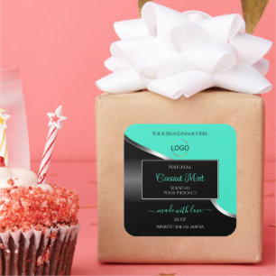 Teal Black Wavy Silver with Logo Product Labels