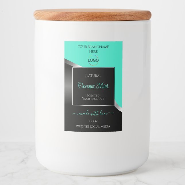Teal Black Wavy Silver with Logo Product Labels (Front)