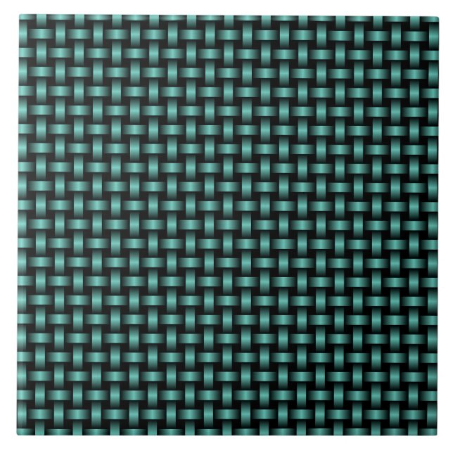 Teal Black Weave Pattern Ceramic Tile (Front)