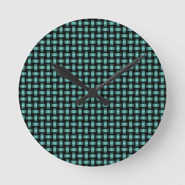 Teal Black Weave Pattern Round Clock (Front)