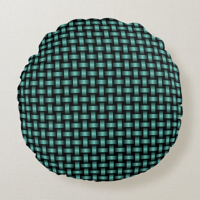 Teal Black Weave Pattern Round Cushion (Front)