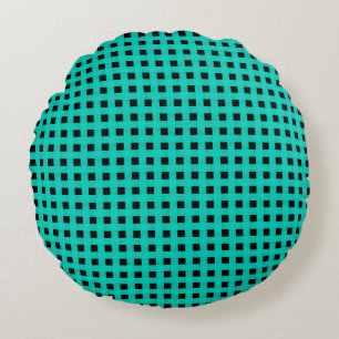 Teal Black Weave Pattern Round Cushion