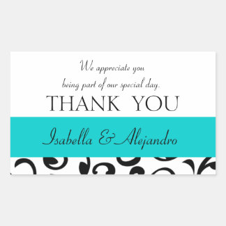 Teal, Black Wedding Favour Thank You Message Rectangular Sticker