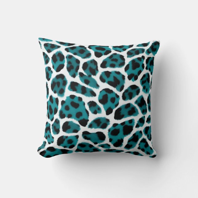 Teal Black White Animal Print  Cushion (Front)