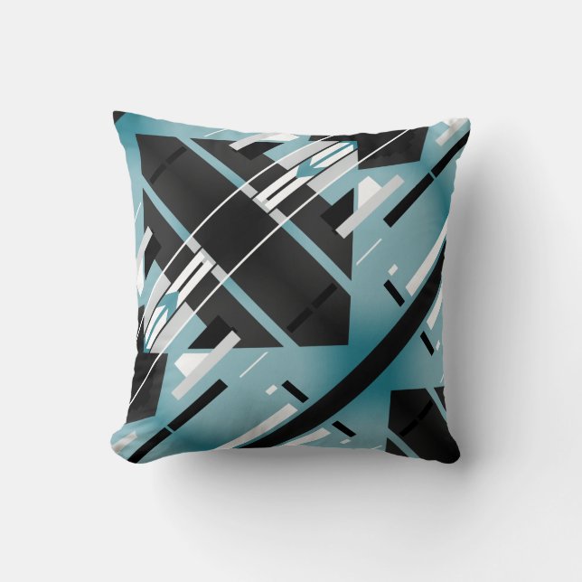 Teal Black White Grey Diagonal Southwest Art Look Cushion (Front)