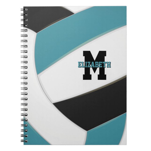 teal black white personalised volleyball notebook (Front)