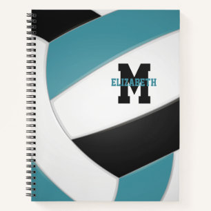 teal black white personalised volleyball spiral notebook
