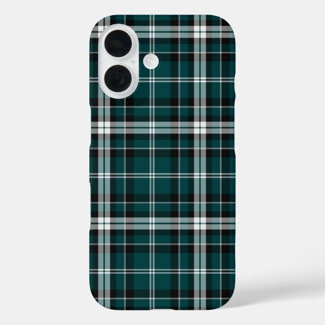 Teal Black & White Sporty Plaid Case-Mate iPhone Case (Back)
