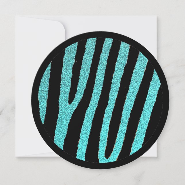 Teal black zebra sweet 16 circle party invitations (Front)