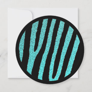 Teal black zebra sweet 16 circle party invitations