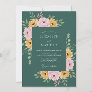 Teal Blissful Botanical Wedding Invitation